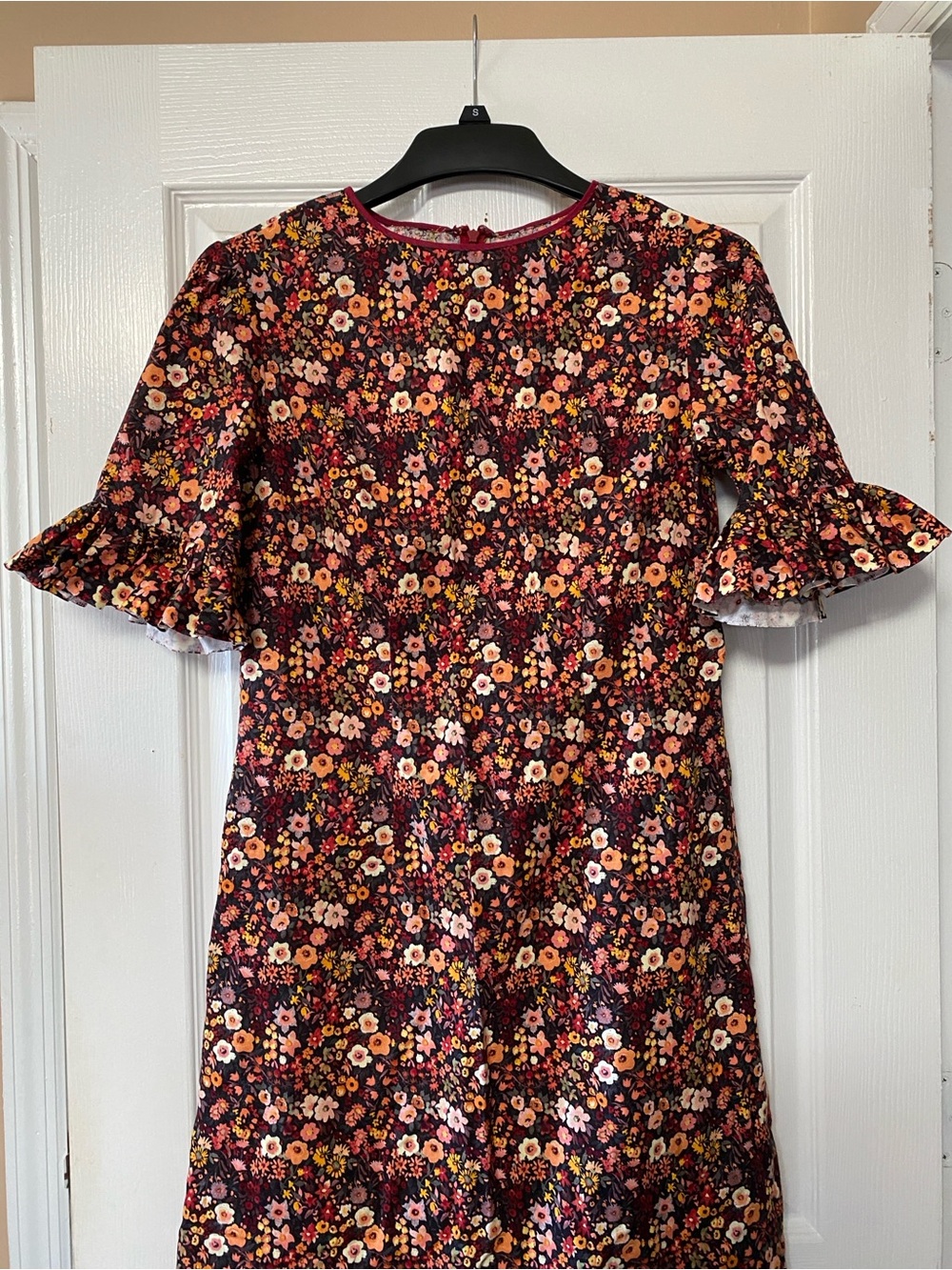 Handmade Cotton Dark Floral Print Ruffle Trim Dress - Picture 4 of 16